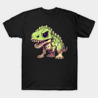 Green Scary Chibi T-Rex Isometric Dinosaur T-Shirt